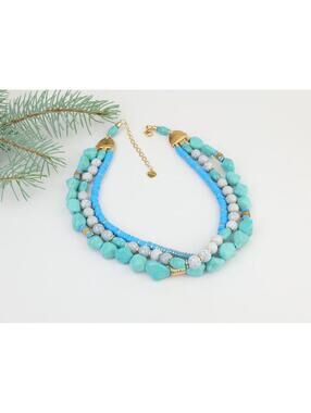 Nakamol Layered Beaded Necklace, Turquoise & White, Boho Statement